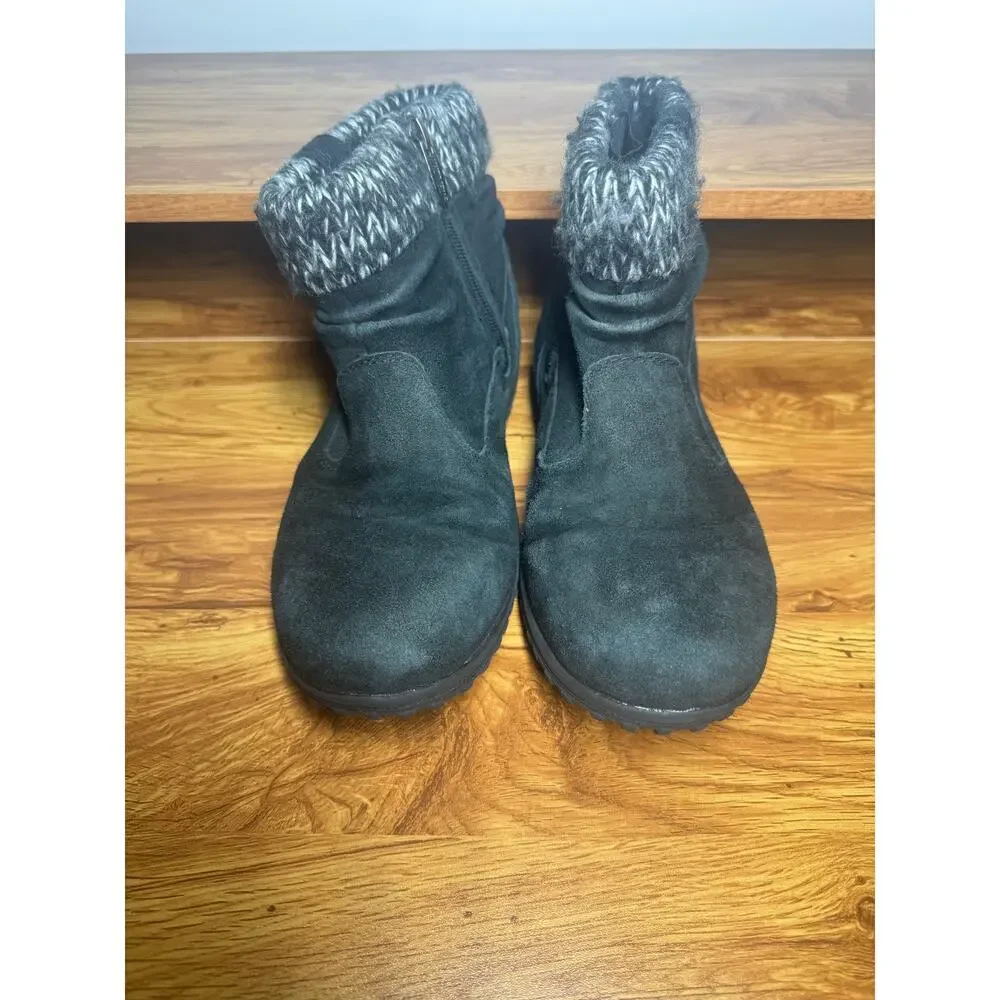 Khombu Boots Women 8M‎ Black Gray Suede Leather Flat Zip Round Toe Winter Travel